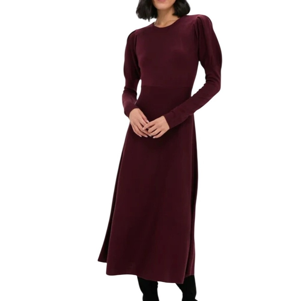 POMANDER PLACE Winetasting Brielle Sweater Dress Burgundy Puff Sleeve Small